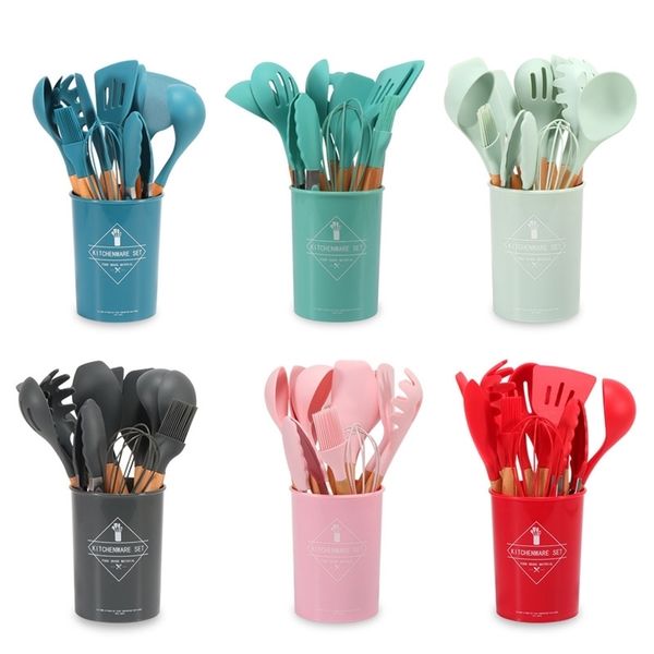 12-11-9PCS Silicone Kitchen Cooking Utensils Tools Set Spatula Shovel Baking Kitchenware Cookware Kitchen Accessories Gadgets 201223