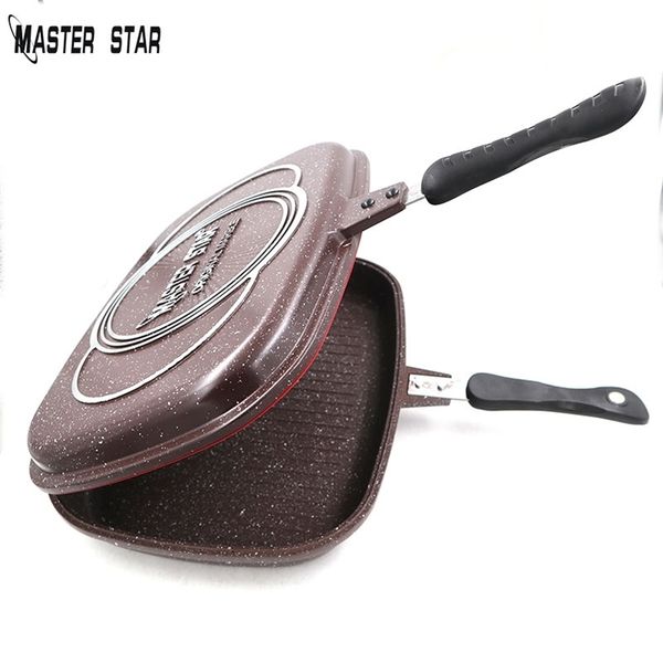 Master Star 40cm Double Sided Fry Pan Die-Casting Factory Outlet Steak Frying Pan Grill Pot Utensils kitchen Gas Cookware 201223
