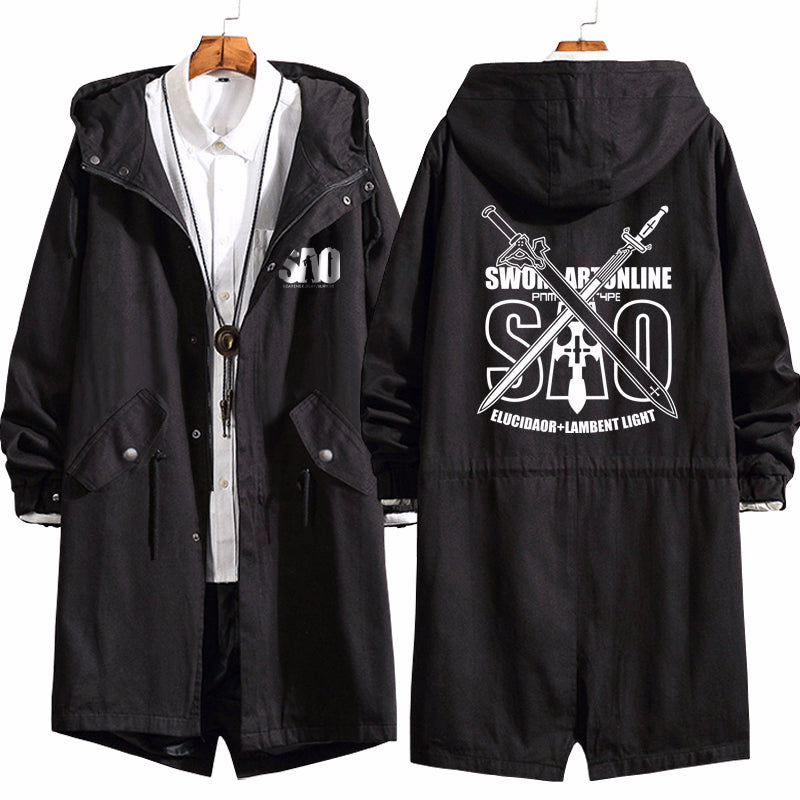 2021 New Men Anime Sword Art Online Kirigaya Kazuto Long Coat Hoodie Sao Cosplay Trench Jacket Sweatshirt Thicken Overcoat K1bn