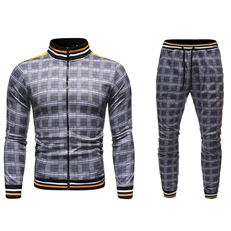 men sweatsuits casual plaid pattern mens tracksuits all season jacket joggers running outerwear mens outfits fashion sets