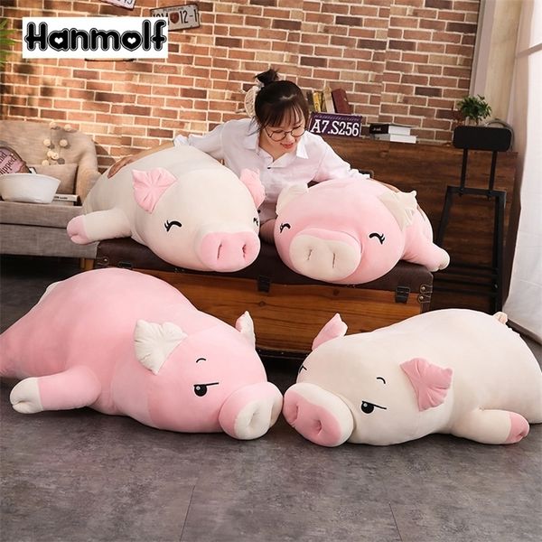 Squishy Pig Stuffed Doll Lying Plush Piggy Toy White-Pink Animals Soft Plushie Hand Warmer Blanket Kids Comforting Gift LJ200915