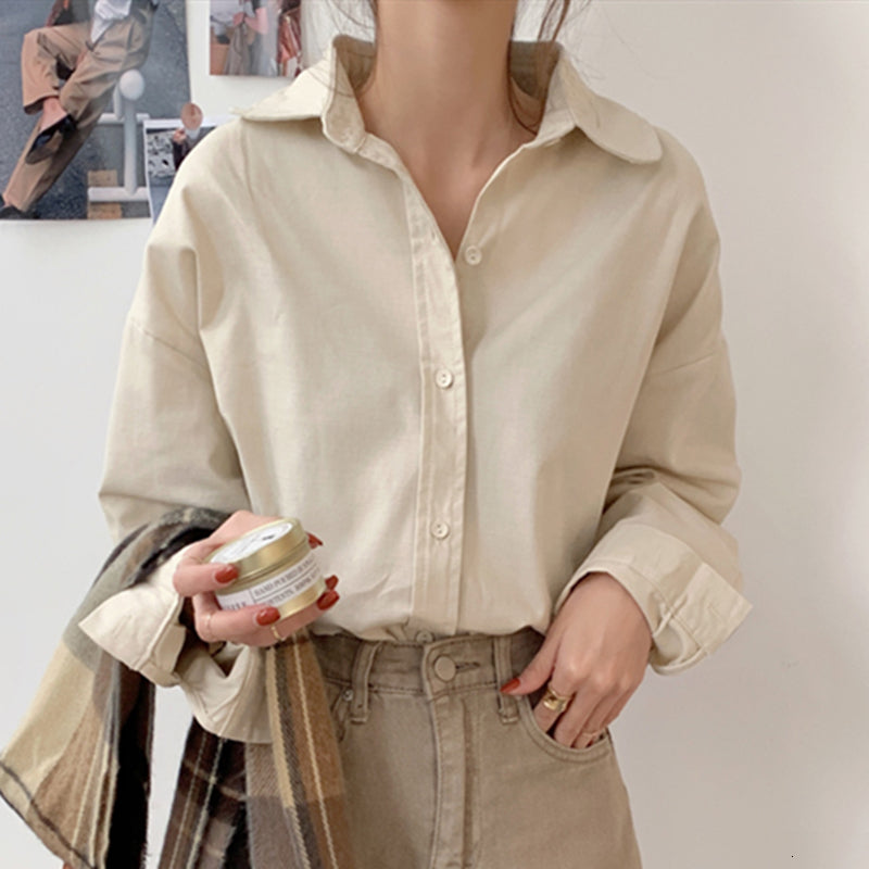 2021 New Casual Loose Women Blouses Shirts Minimalist Single-breasted Female Office Lady Spring Summer Tops Femme Td4x