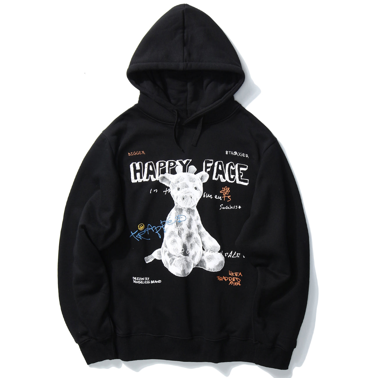 2021 New Hip Hop Streetwear Baby Giraffe Print Fleece Hoodie Sweatshirt Autumn Winter Pullover Men Cotton Hipster Black Xcne