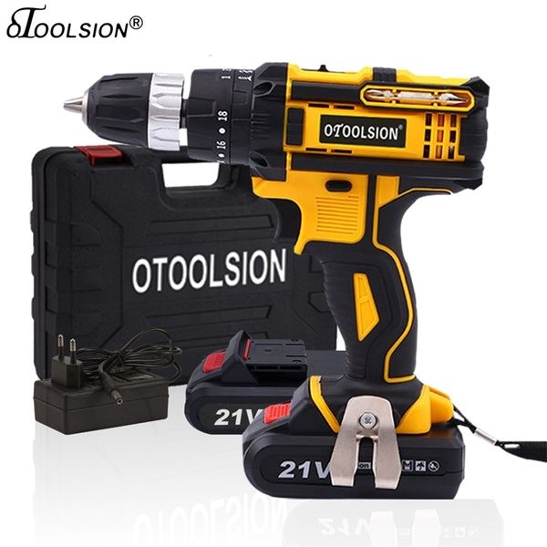 OTOOLSION 21V 18+3 Torque Impact Cordless Screwdriver Cordless Drill Impact Electric Drill Power Tools Hammer Drill Electric 201225