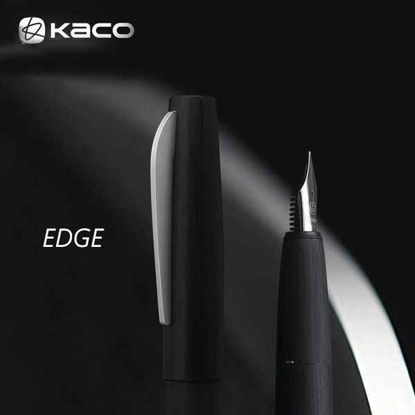 KACO EDGE Black-Coffee-Blue Brushed Metal Fountain Pen with 2 Converters Ink Pen Schmidt EF-F-M Nib with Gift Box for Office Y200709