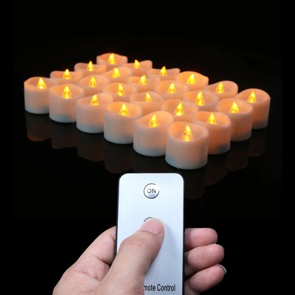 12PCS Flameless LED Tea Lights Battery Operated with Remote Control Realistic Flickering Electric Candles Y200531