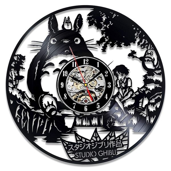 Studio Ghibli Totoro Wall Clock Cartoon My Neighbor Totoro Vinyl Record Clocks Wall Watch Home Decor Christmas Gift for Children Y200407