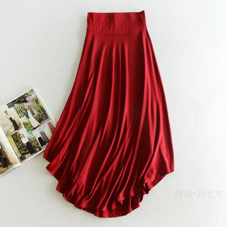2021 New High Waist Women Elegant Wine Red Black Solid Color Befree Long Skirts Womens Faldas Saia Jupe Asymmetry Pleated Skirt 1pff