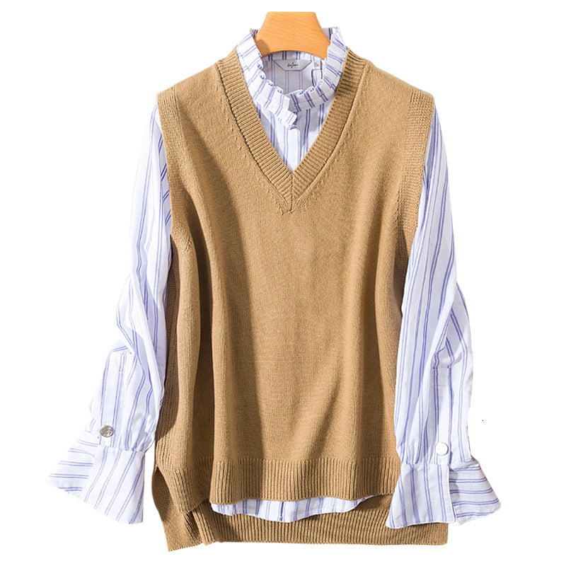 2021 New Women Vest Sleeveless 100% Cashmere and Wool Knitting Sweaters Female V-neck Loose Winter & Autumn Woolen Blended Pullovers Tops 6v