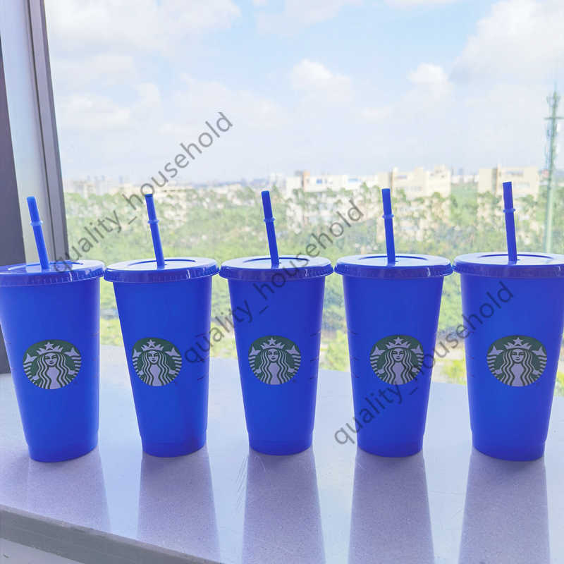 Starbucks Mermaid Goddess 24oz-710ml Blue Cup Color Change Tumblers Plastic Drinking Juice With Lip And Straw Magic Coffee MugTG6W