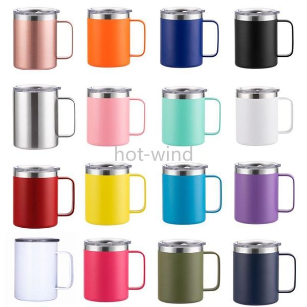 12oz Coffee Mug With Handle Insulated Stainless Steel Reusable Double Wall Vacuum Beer Travel Cup Tumbler Powder Coated Forest Sliding Lids