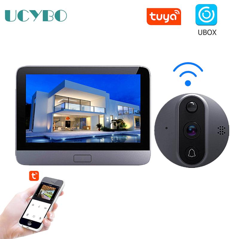 Doorbells Wifi Digital Peephole Door Viewer Camera Wireless Video Doorbell Outdoor Smart Home Tuya Ubox 4.3 Inch LCD Monitor PIR Battery