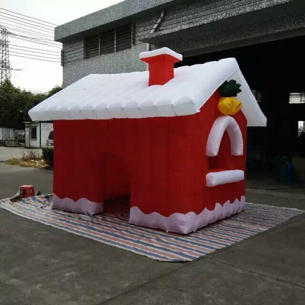 Pretty Outdoor Inflatable Christmas House Red Xmas Cabin Santa Grotto Square Tent For Holiday Decoration