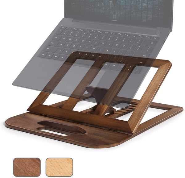 Laptop Stand, Foldable Wooden Laptop Riser Adjustable Computer MacBook Stand for Desk Portable Universal Notebook Laptop Holder with Multipl