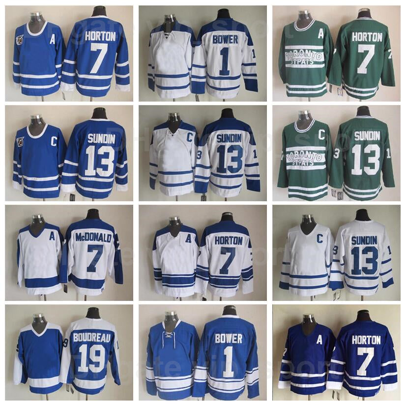 Men Retro Ice Hockey 13 Mats Sundin Jersey Tim Horton 7 Lanny McDonald 19 Bruce Boudreau 1 Johnny Bower Vintage Classic CCM 75th Anniversary For Spo