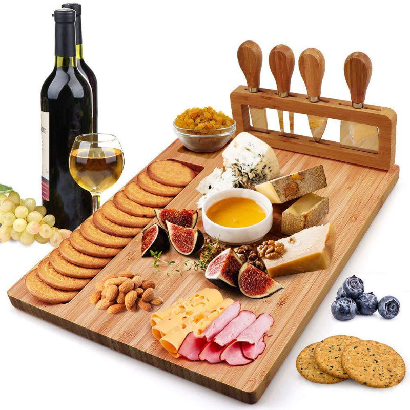 Bamboo Cheese Cheese Board Vegetable Cutting Board Four-Piece Kitchen Supplies with Knives (The logistics price Pls Contact us)