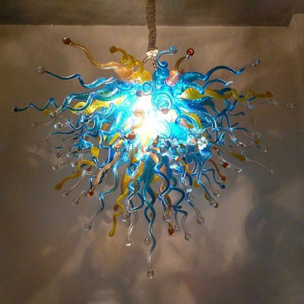 Art Decoration Blue Champagne Color Pendant Lamps LED Bulbs Creative Crystal Hand Blown Glass Chandelier 28 by 24 Inches
