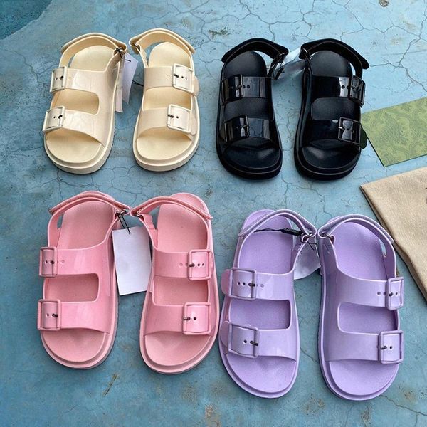 2021 Designer Women&#039;s sandal with mini Strap Buckle Rubber sole Platform Sandals Candy Cartoons Slides Summer Beach Casual Shoes Box T0