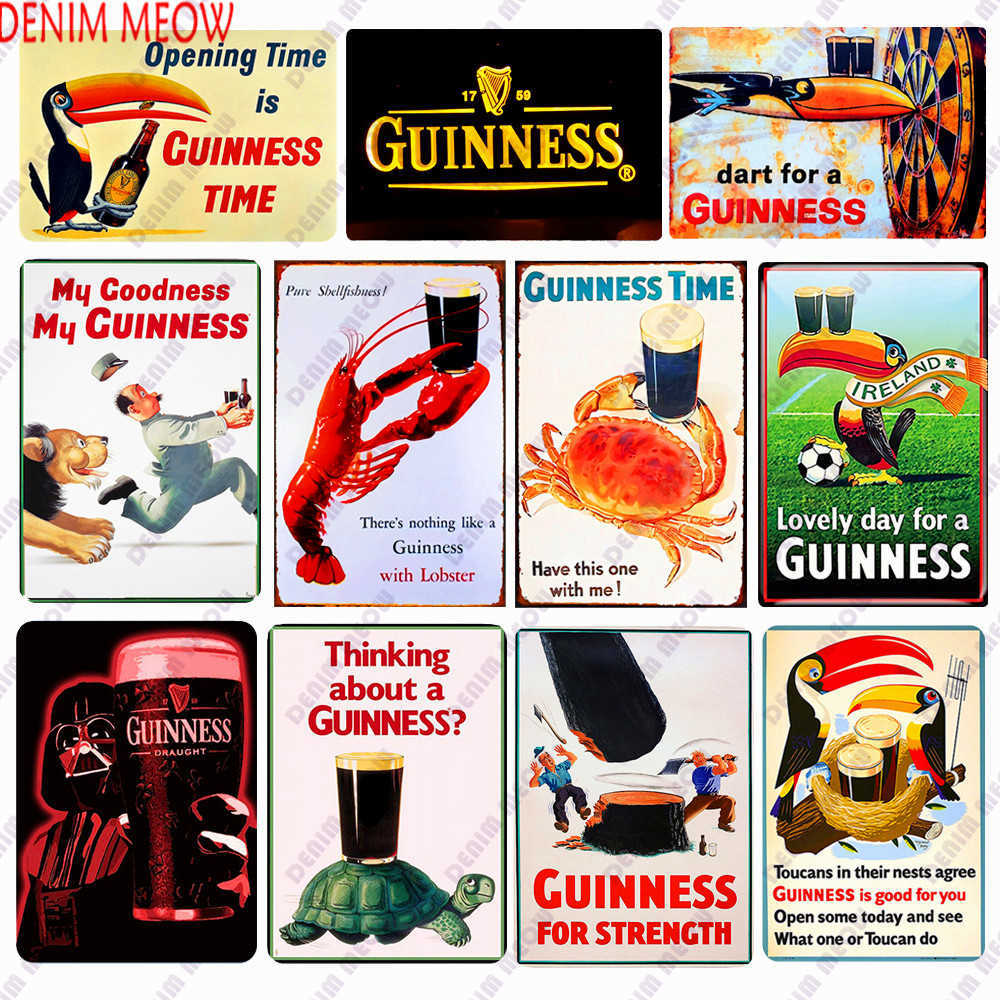 Vintage Guinness Time Metal Tin Signs Dark Beer Vintage Painting Poster Pub Casino Bar Decoration Shabby Chic Home Decor