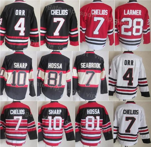 Men Ice Hockey Vintage Retro 7 Chris Chelios Jersey 10 Patrick Sharp 81 Marian Hossa 28 Steve Larmer 4 Bobby Orr 88 Patrick Kane Embroidery