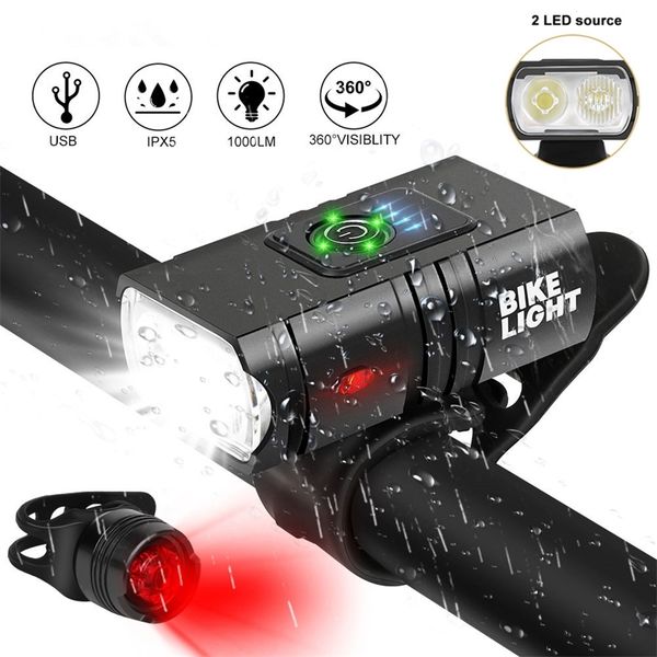 T6 LED Bike Light Front USB Rechargeable MTB Mountain Bicycle Lamp 1000LM 10W Cycling Flashlight Lantern luz bicicleta 220309