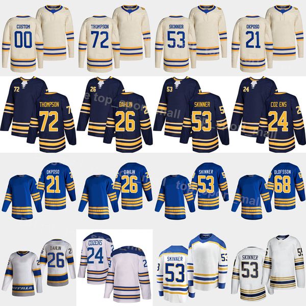 Heritage Classic Hockey 72 Tage Thompson Jersey 26 Rasmus Dahlin 53 Jeff Skinner 21 Kyle Okposo 24 Dylan Cozens 68 Victor Olofsson 89 Alex T