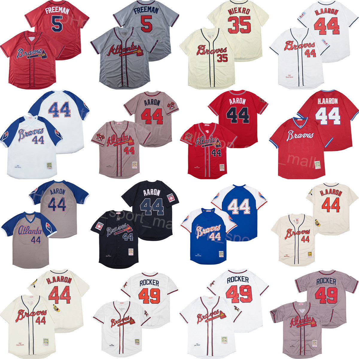 Retro 1974 1995 1999 Vintage Baseball 35 Phil Niekro Jersey 49 John Rocker 5 Freddie Freeman 44 Hank Aaron Cool Base Red Grey White Beige Navy Blue