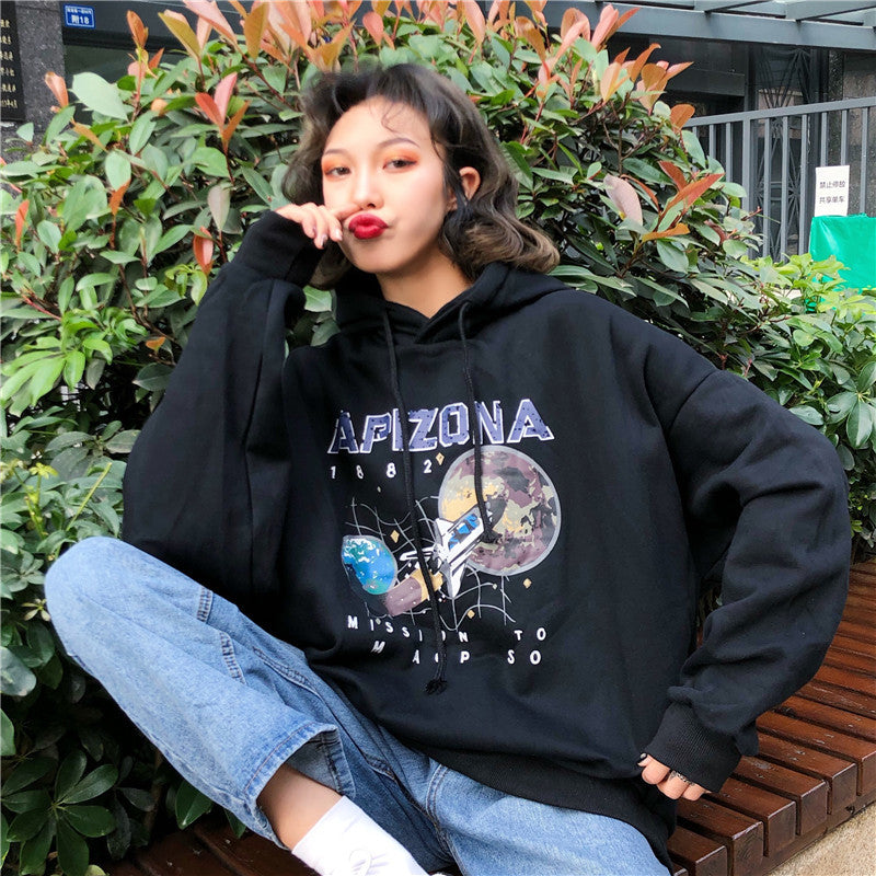 Februaryfrost Sweatshirt Women Planets Print Harajuku Loose Stuff Hoody Kpop Ladies Oversized Hoodie Winter Streetwear Clothes Overseas