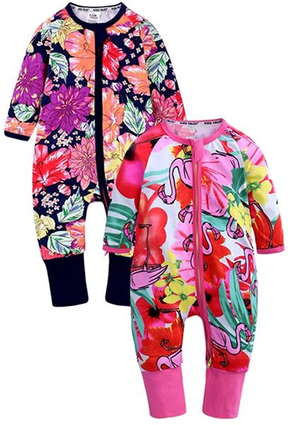 Baby Boys Girls Sleepwear Autumn Long Sleeve Bamboo Print Zipper Romper Newborn Baby Boy Clothes