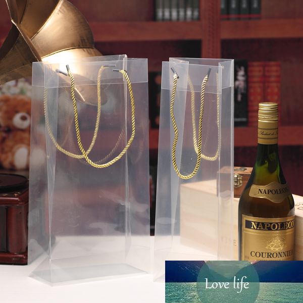 Clear Transparent Bags Wine Packing Bags 13&quot; Champange Carrier Three-ply Twine PP Rope Juice Gift Bottle Carrier Jar Xmas Bags