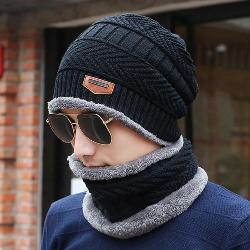 Men Multifunction Outdoor Keep Warm Hat Scarf Set Autumn Winter Two Piece Ski Fashion Windproof Hiking Soft Knitting Wool