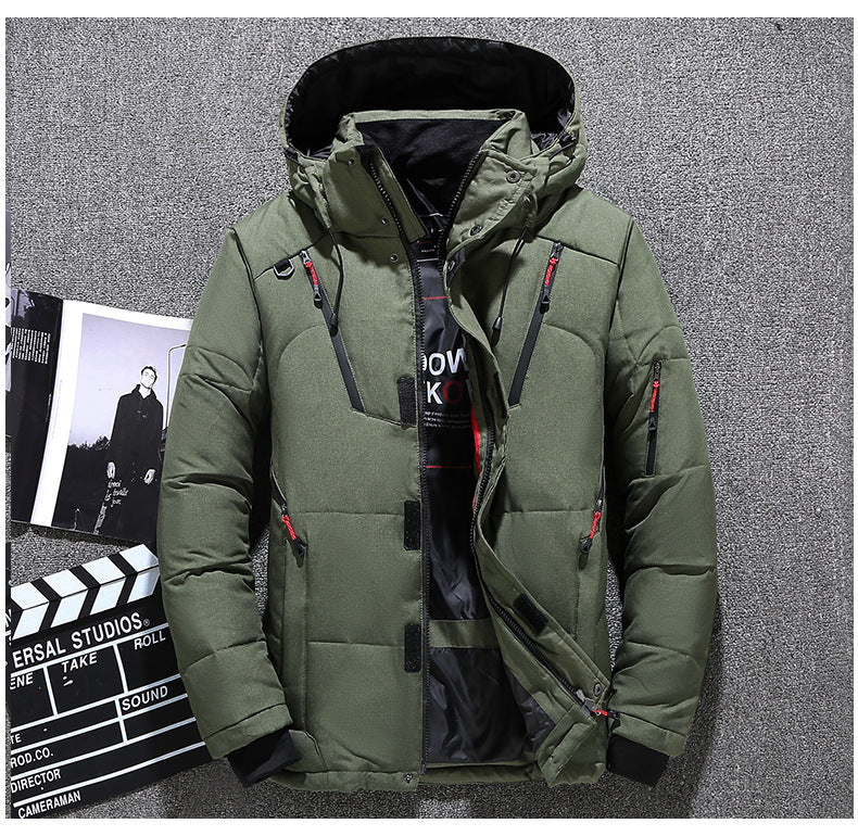 Mens Down Coats Casual Parkas Solid Color Men Down Puffer Jackets Hoooded Long Sleeve Winter Outerwear Hat Detachable