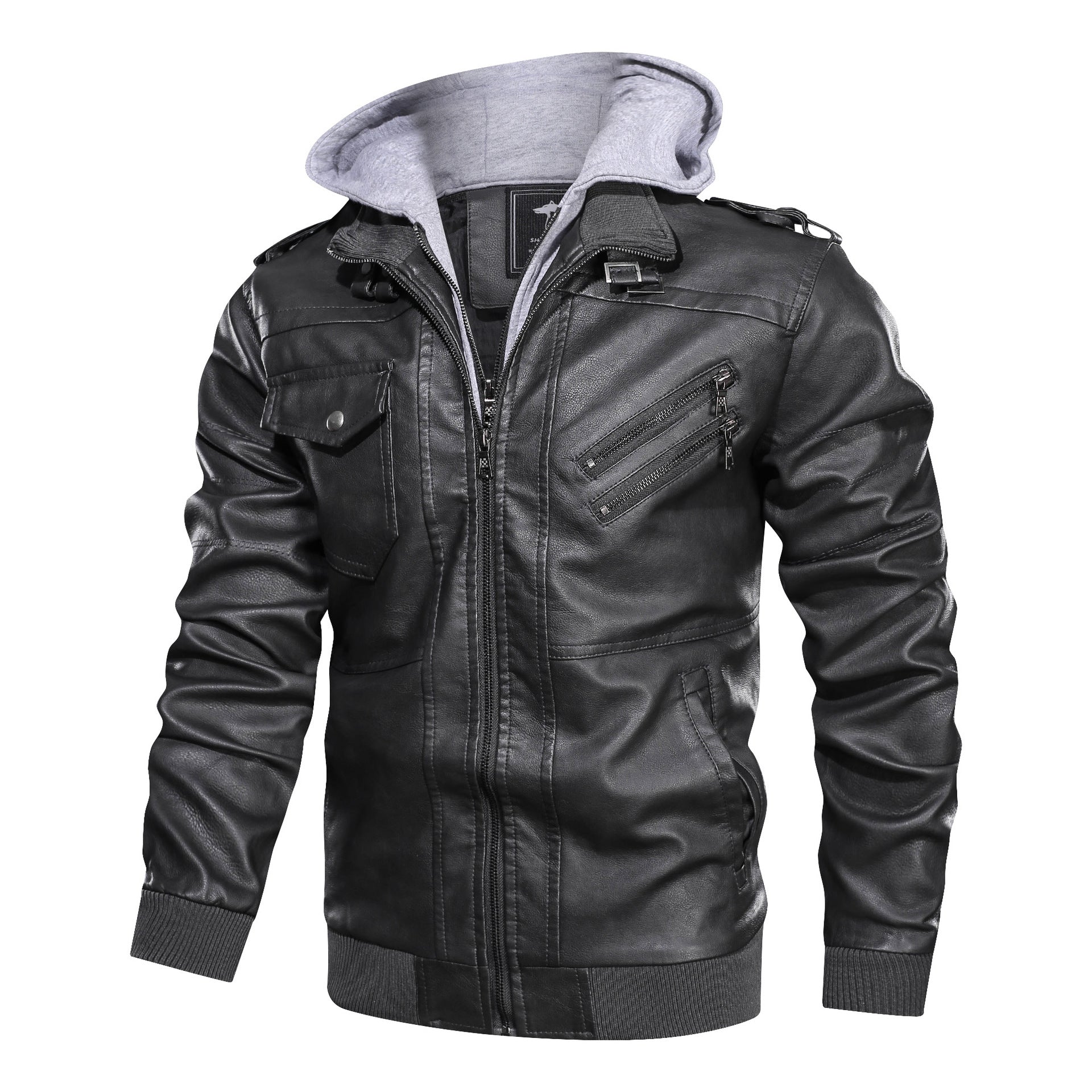 Mens Fashion leather Jackets Hooded Autumn Winter PU Jacket Street Style Clothing Long Sleeve Tops Zipper Men&#039;s Outerwear Coats