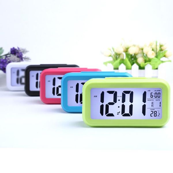 Smart Sensor Nightlight Digital Alarm Clock with Temperature Thermometer Calendar,Silent Desk Table Clock Bedside Wake Up Snooze LX3664