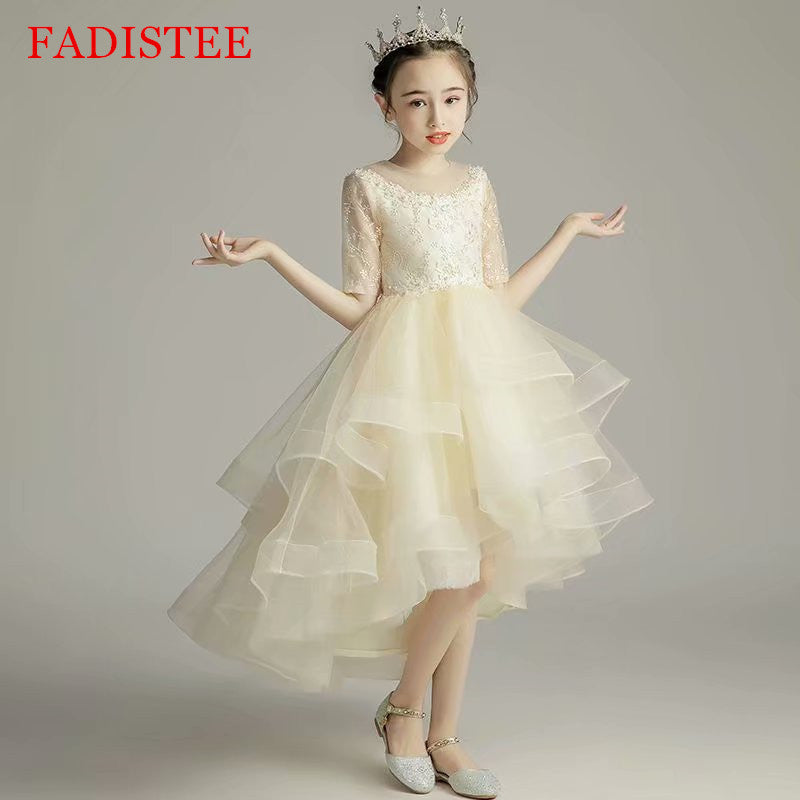 FADISTEE Lace Girl dress Flower Girl Dresses high low Tiered vestidos lace Baby Girl Infant Dress Kids Formal Wear girls dress Champagne