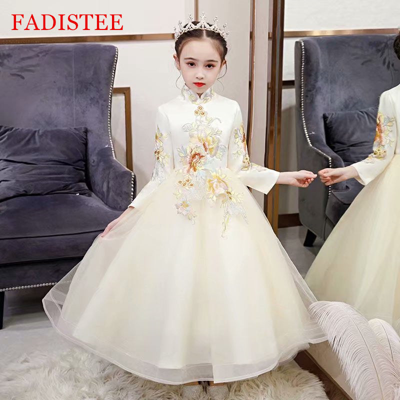 FADISTEE Satin Tulle Girl dress Flower Girl Dresses lace Baby Girl Infant Dress Kids Formal Wear girls dress Champagne Floor-length