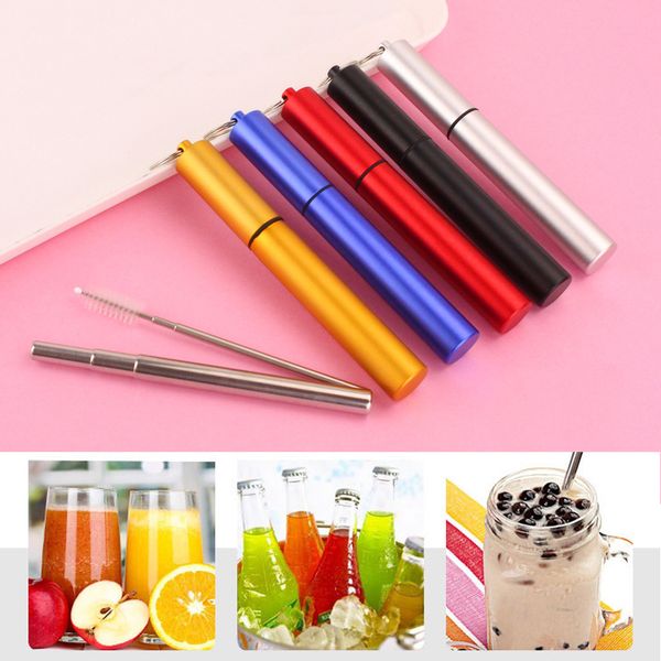 Collapsible Metal Straw Set Outdoor Portable Reusable Drinking Straw With Brush Stainless Steel Foldable Straws Bar Kitchen Tool WVT0616