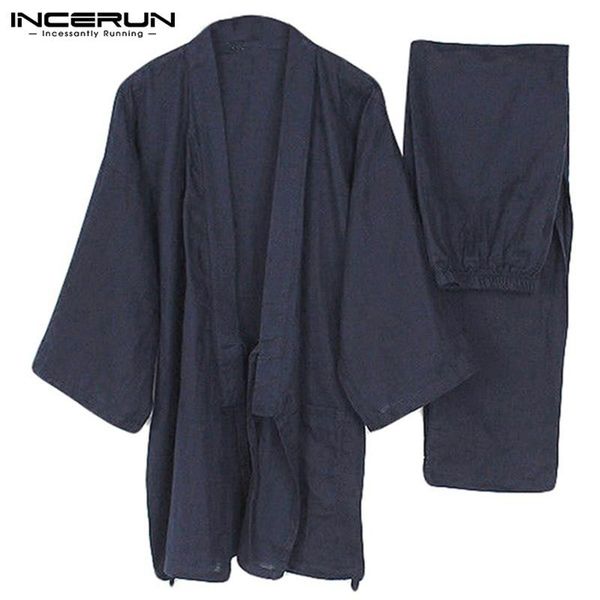 Men&#039;s Sleepwear Men Kimono Set Homewear Japanese Style Solid Color Cotton Tops And Pants Pajamas Loose Casual Comfy L-5XL