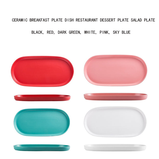 Oval matte ceramic plate Western-style glaze ceramic tableware simple household snack plate