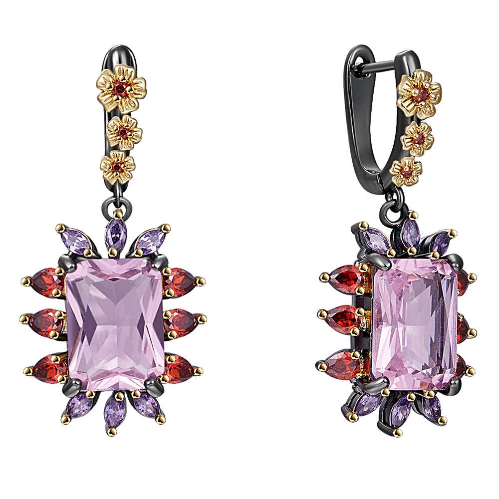 Lt Purple Crystal Dangle Earrings Sweet color Big CZ Jewellery New Arrival Fast shipping 2 tone Jewelry Drop earring