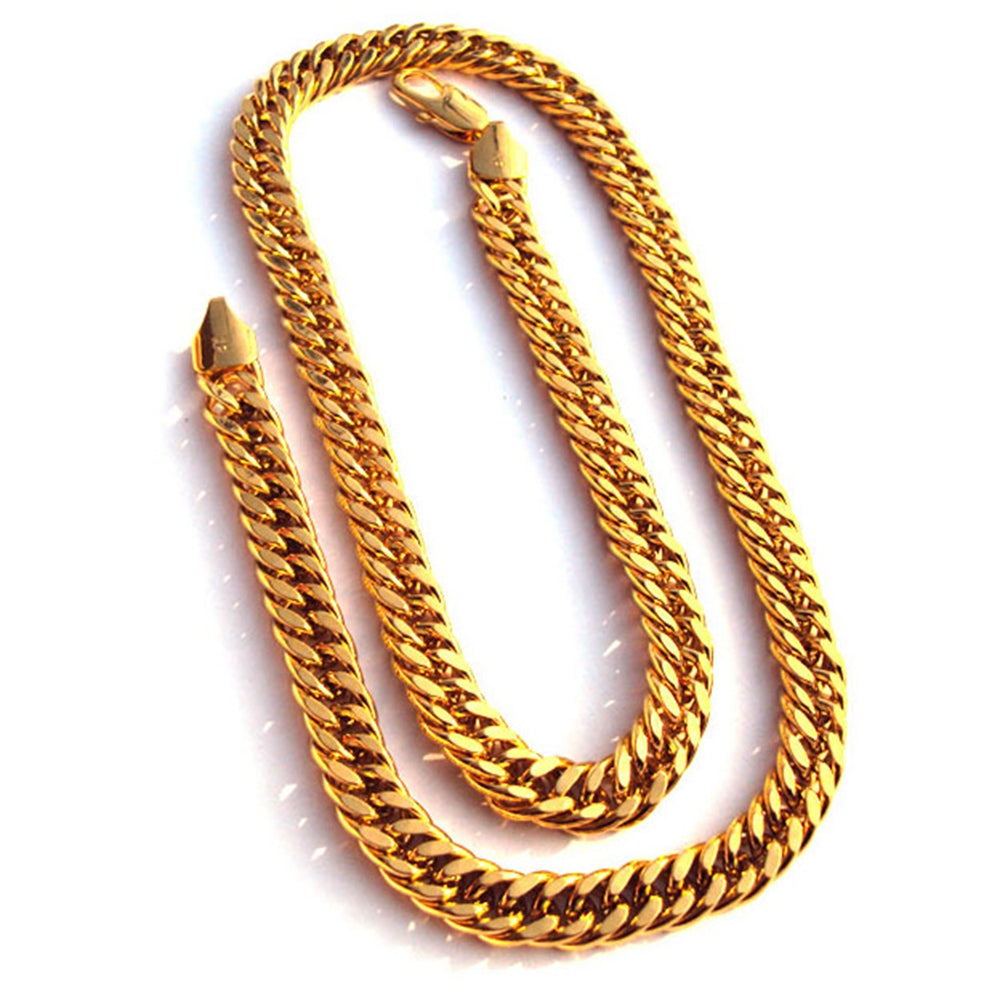 Heavy Thick Choker Mens Necklace 18k Yellow Gold Filled Finished Solid Heavy 10mm Miami Cuban Chain Link 24&quot;