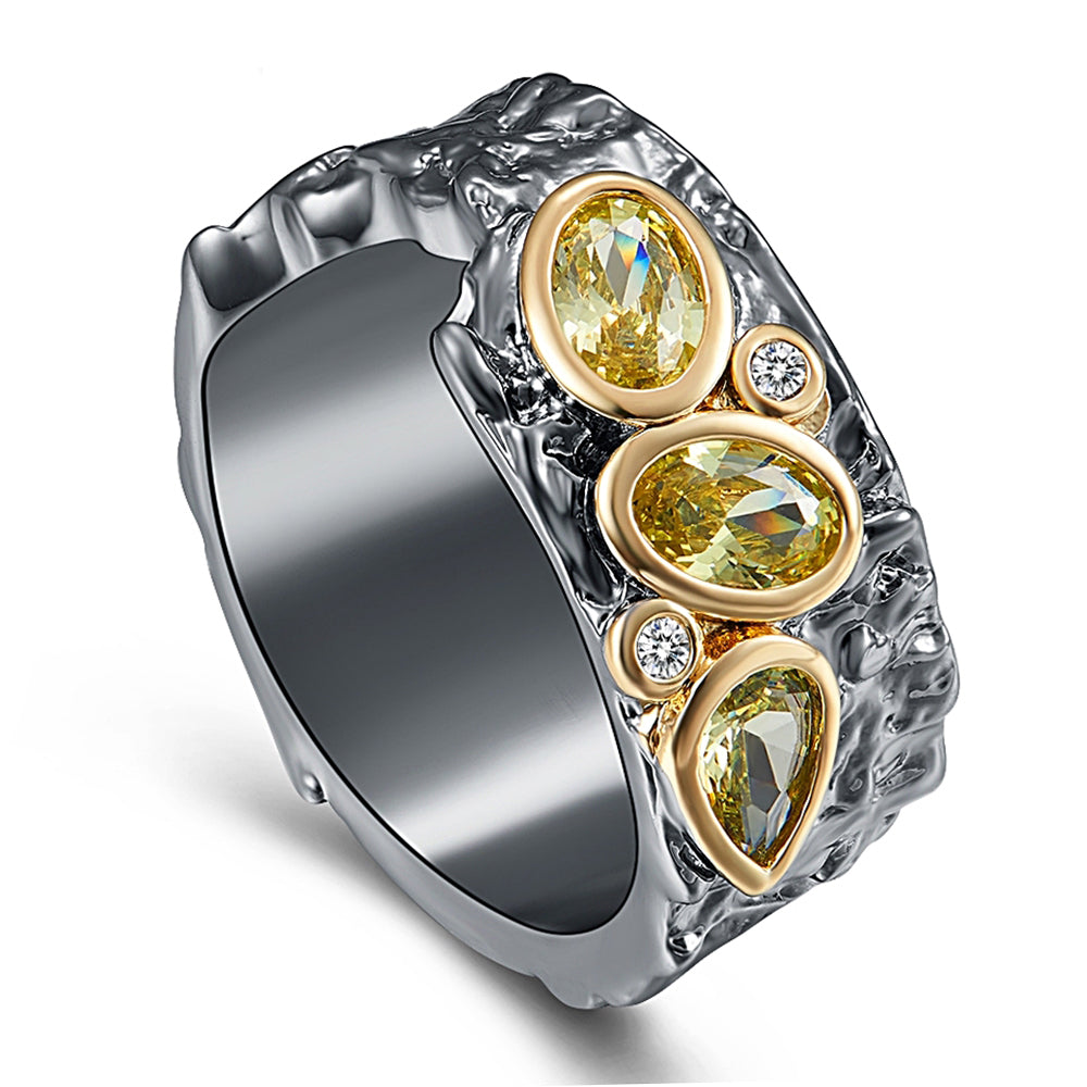 Dropshipping Rock Cool Ring Olivine crystal stone Black 2 tone Jewellery Luxury Rings Jewelry for women