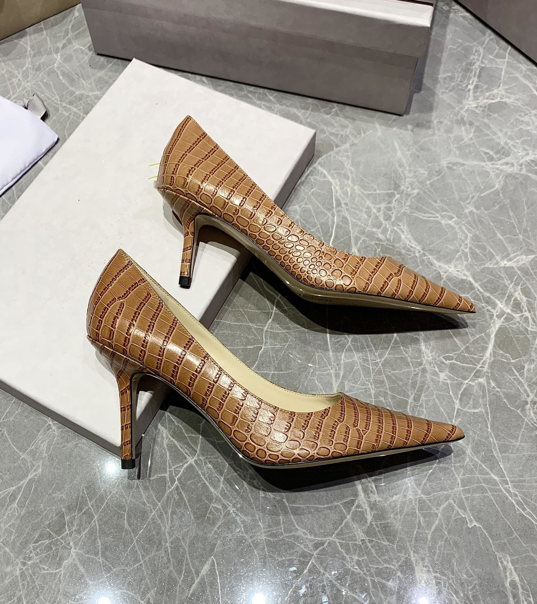 Alligator women dress shoes real leather calfskin high quality ladies high heel shoe fashion elegant trend luxury designer office style