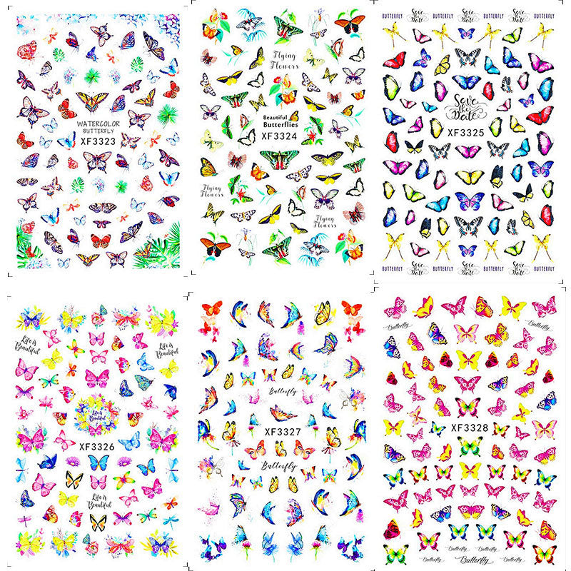 3D Adhesive Nails Decals Sticker Butterfly Water Transfer Decal Anime Foil Manicure Nail Design Slider Decorations F735