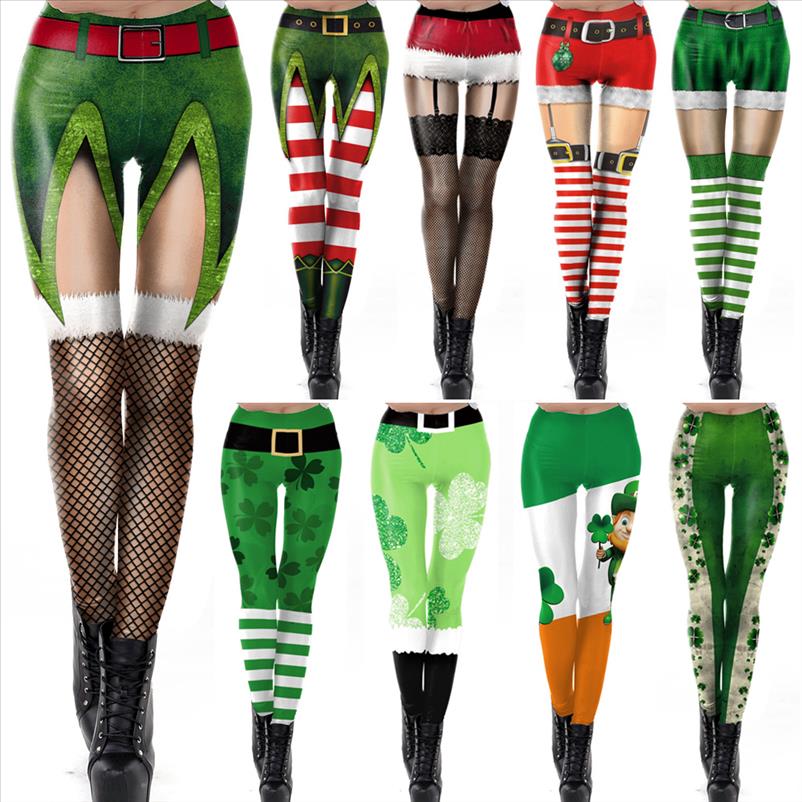 St Patricks day Christmas Leggings For Women New Year Leggins 3D Lace Design Winter Legging Christmas Clothes Plus Size