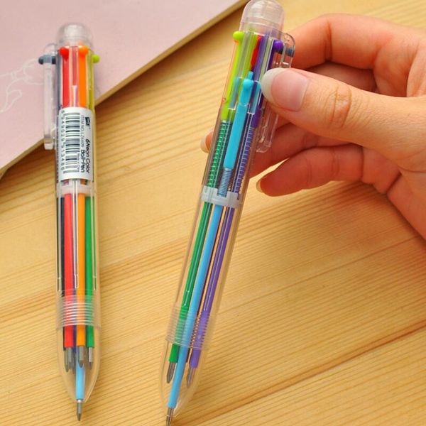 1pcs 6 In 1 Colorful Pens Novelty Multicolor Ballpoint Pen press red pen Multifunction Stationery School Supplies LX3793