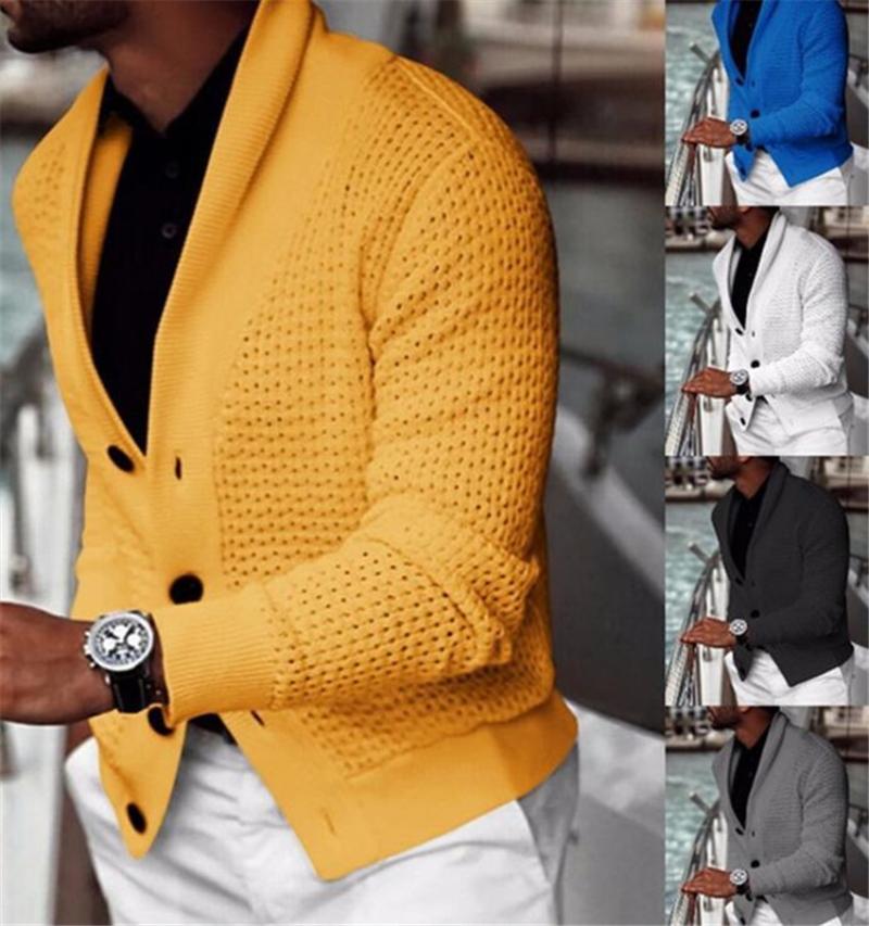 Men&#039;s Sweaters Autumn Men Cardigan Sweater Hollow Out Knitting Casual Slim Fit V-Neck Jumpers Business Streetwear