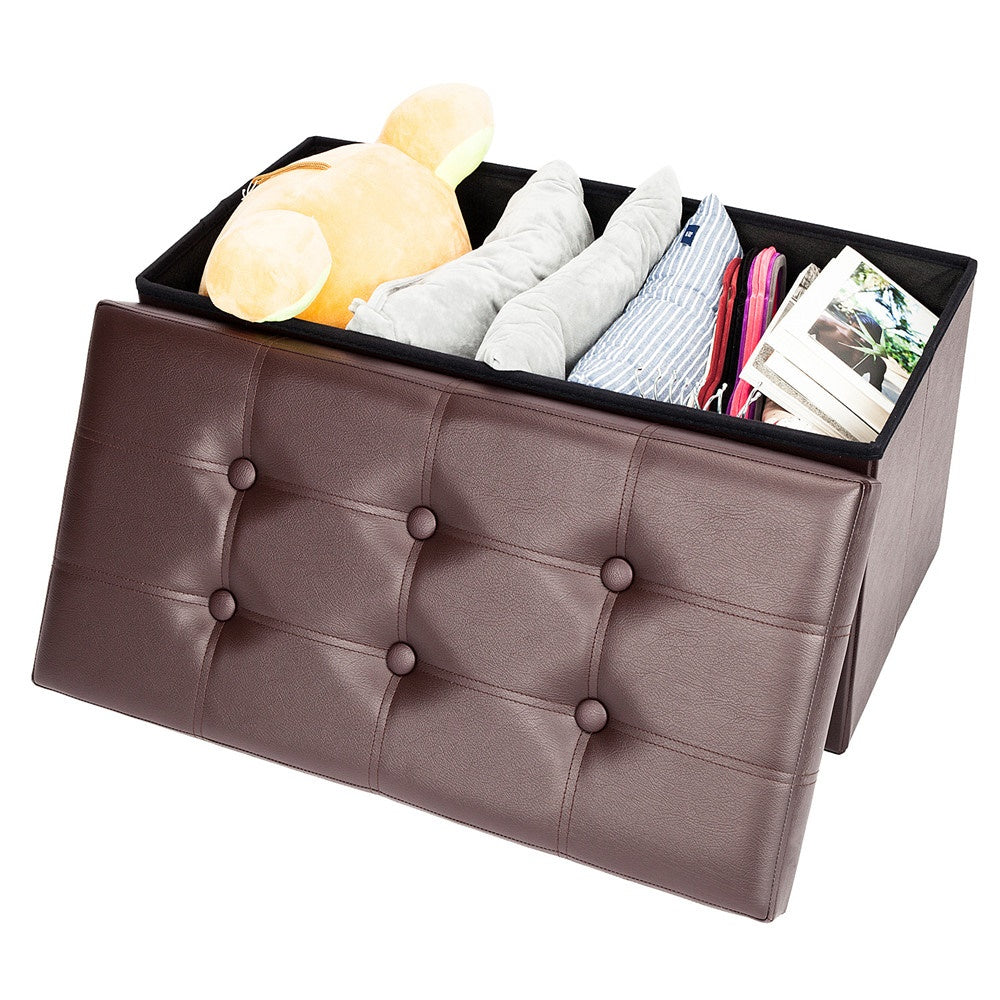 Home furniture Living room brown Multi-Function Folding Stool Storage Ottoman Practical PVC Leather rectangle Shape Footstool