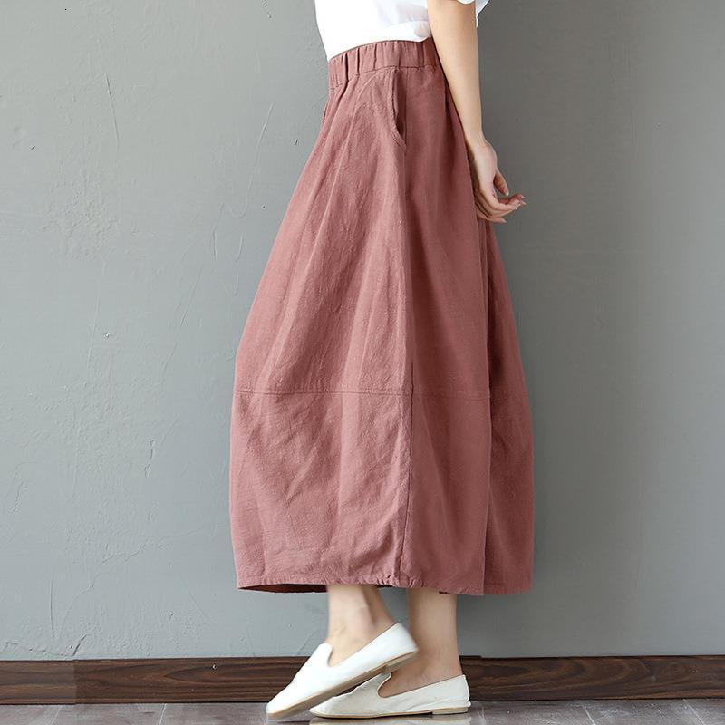 Spring Retro Literary Cotton-linen women Skirt Model Half-length Skirts Flax Big-pendulum A-shaped Bud Lantern