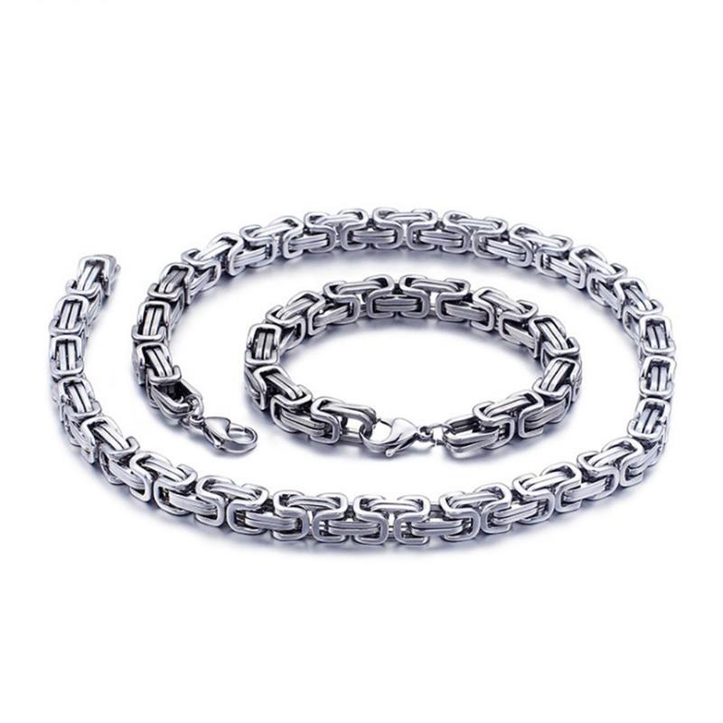 Chains 5-6-8mm Silver Color Charm Bike Jewelry 316L Stainless Steel Gold-Black Byzantine Box Chain Mens Women Necklace-Bracelet 20-60cm